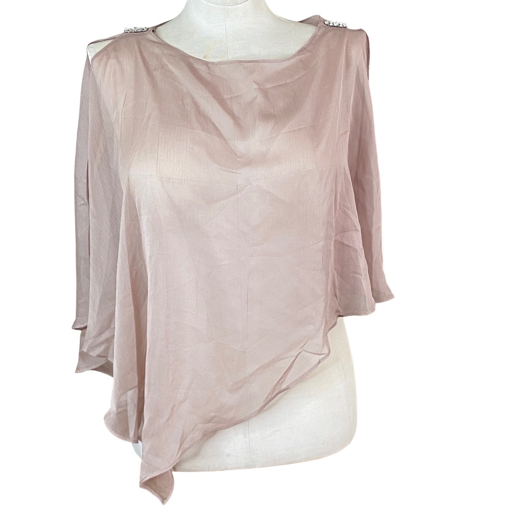 J.R. Nites Carol over shirt Sheer asymmetrical rhinestones‎ brown Size 10 formal
